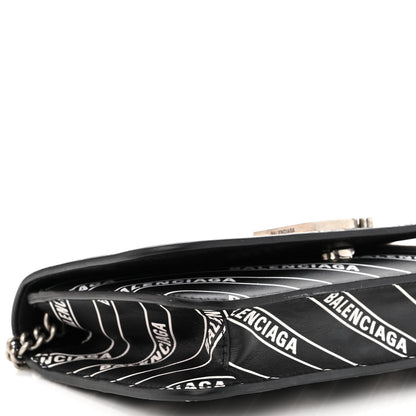 Balenciaga Matte Calfskin Diagonal Allover Logo Print B Wallet on Chain Black White 8 of 9