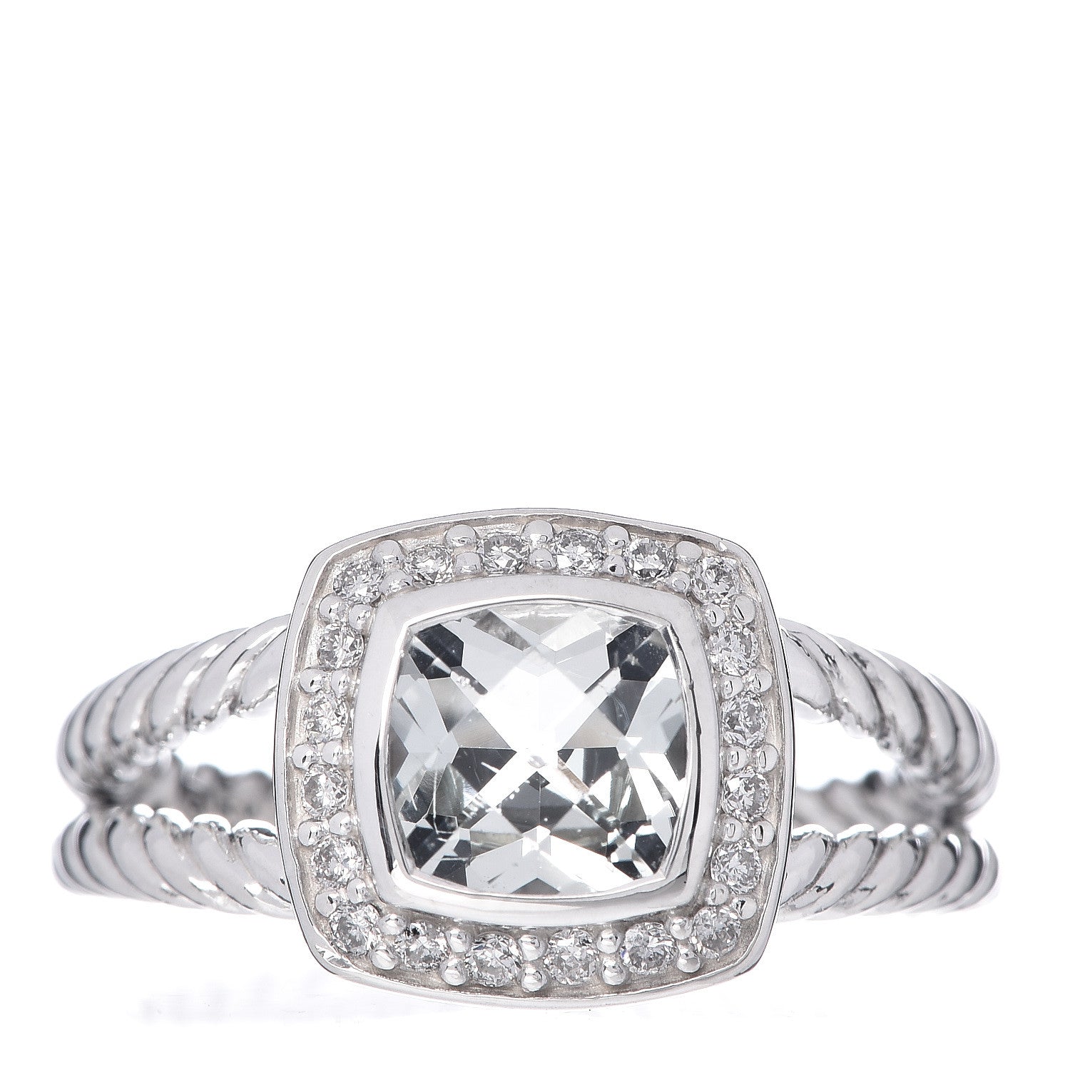 David Yurman Sterling Silver Diamond Prasiolite 7mm Petite Albion Ring 54 7 1 of 5