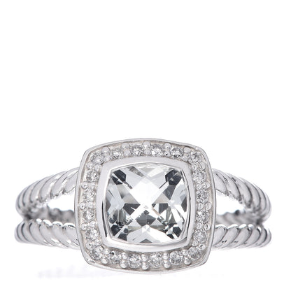 David Yurman Sterling Silver Diamond Prasiolite 7mm Petite Albion Ring 54 7 1 of 5