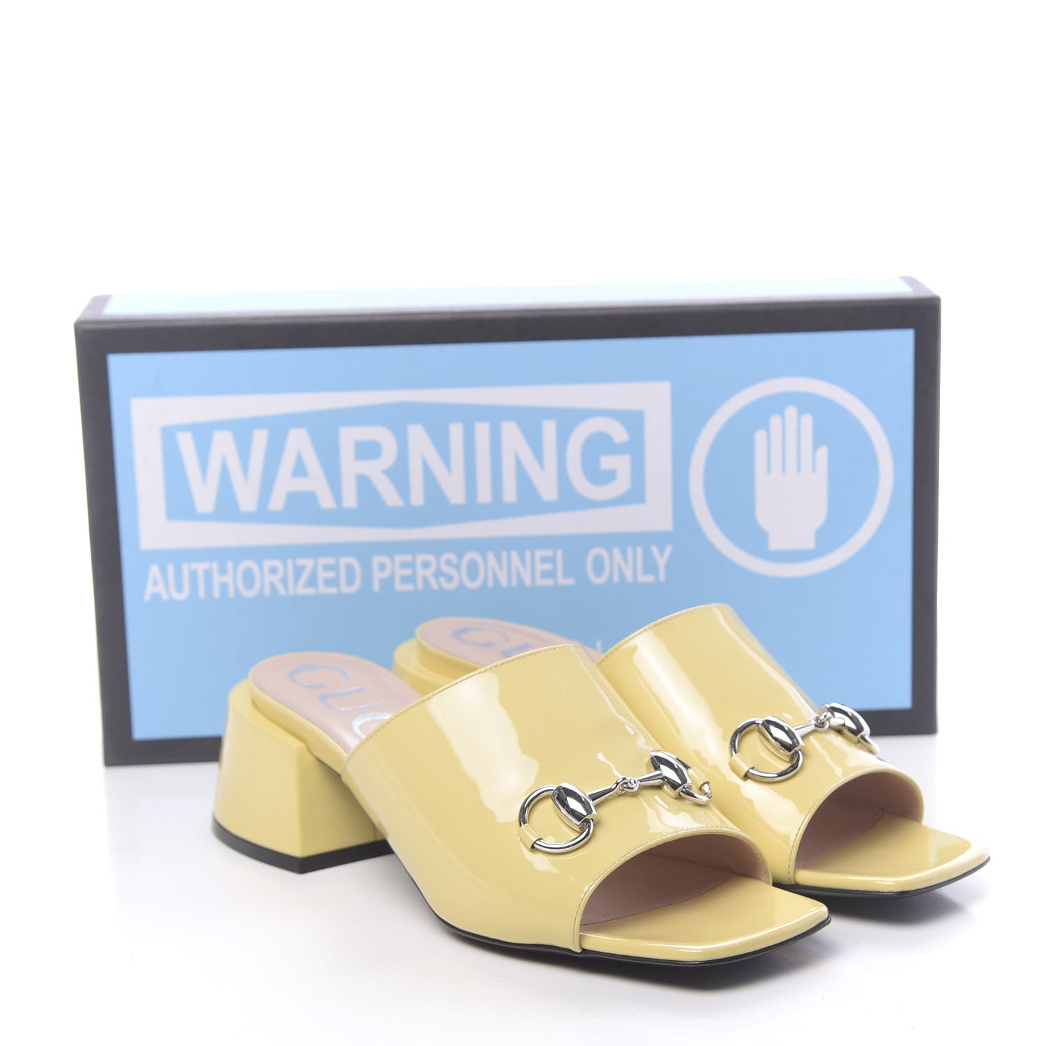 Gucci Patent Lexi Horsebit Mid-Heel Slide Sandals 37.5 Burro 9 of 9