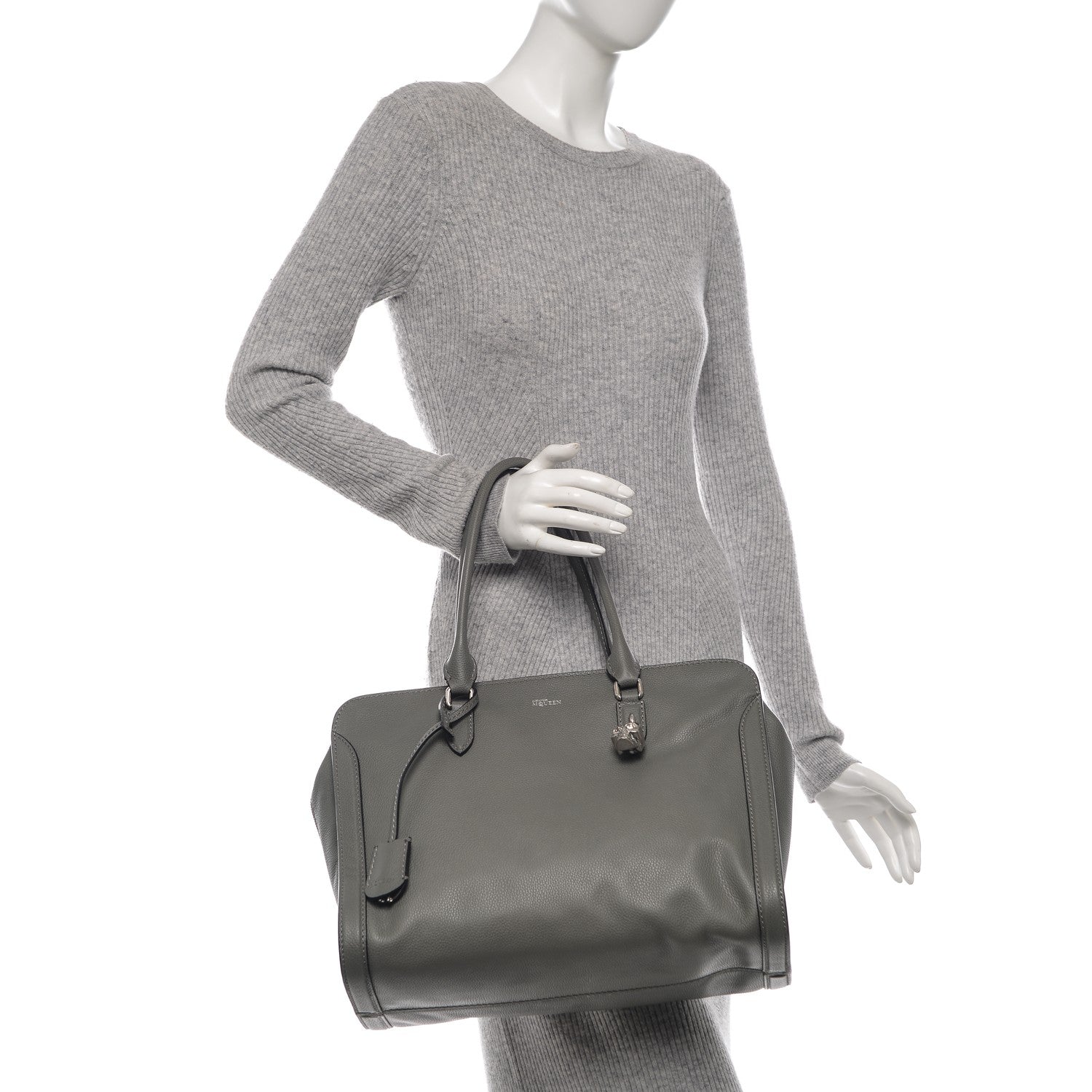 Alexander McQueen Pebbled Calfskin Large Skull Padlock Zip Around Tote Dark Grey 2 of 7