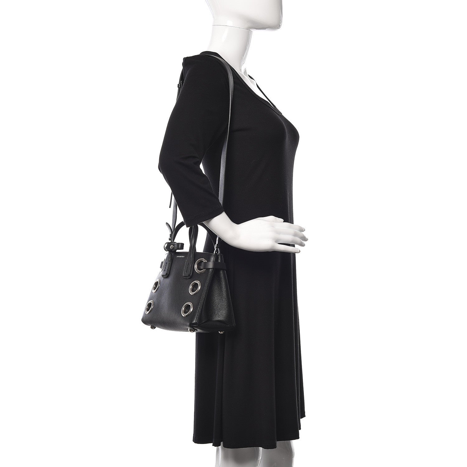 Burberry Grainy Calfskin House Check Grommet Baby Banner Tote Black 2 of 11