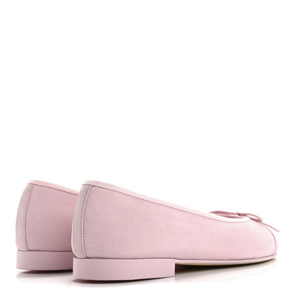 Chanel Suede Calfskin Cap Toe CC Ballerina Flats 37.5 Light Pink 5 of 10