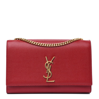 Saint Laurent Grain De Poudre Medium Monogram Kate Satchel Red 1 of 4