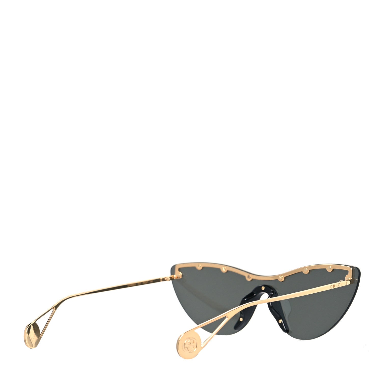 Gucci Metal Rimless Star Studded 90mm Cat Eye GG0666S Sunglasses Black Gold 4 of 7