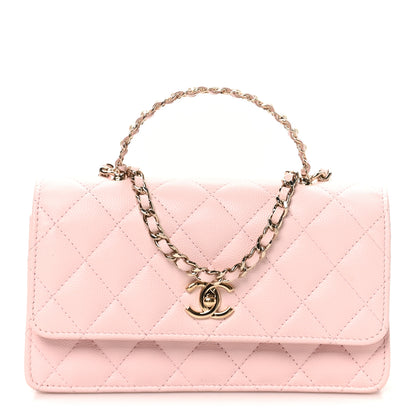Chanel Lambskin Quilted Pearl Top Handle Clutch With Chain Light Pink 1 of 10