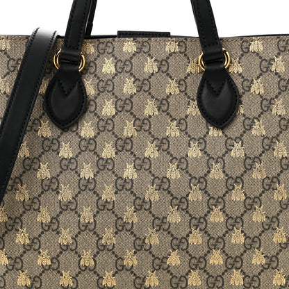 Gucci Soft GG Supreme Monogram Bees Small Crossbody Tote Beige Oro Black 8 of 11