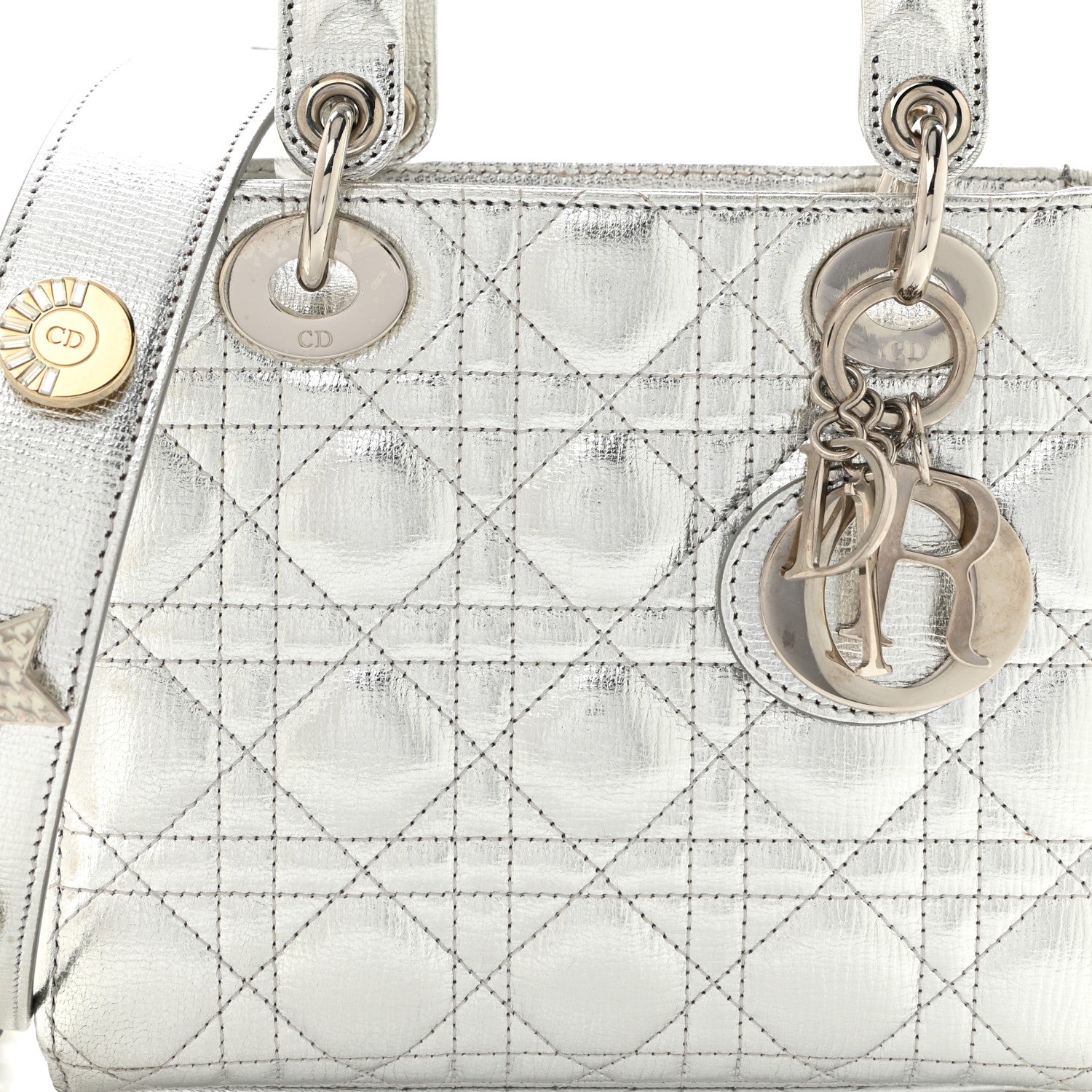 Christian Dior Metallic Grained Calfskin Cannage Small Lucky Badges My Lady Dior Silver 8 of 12