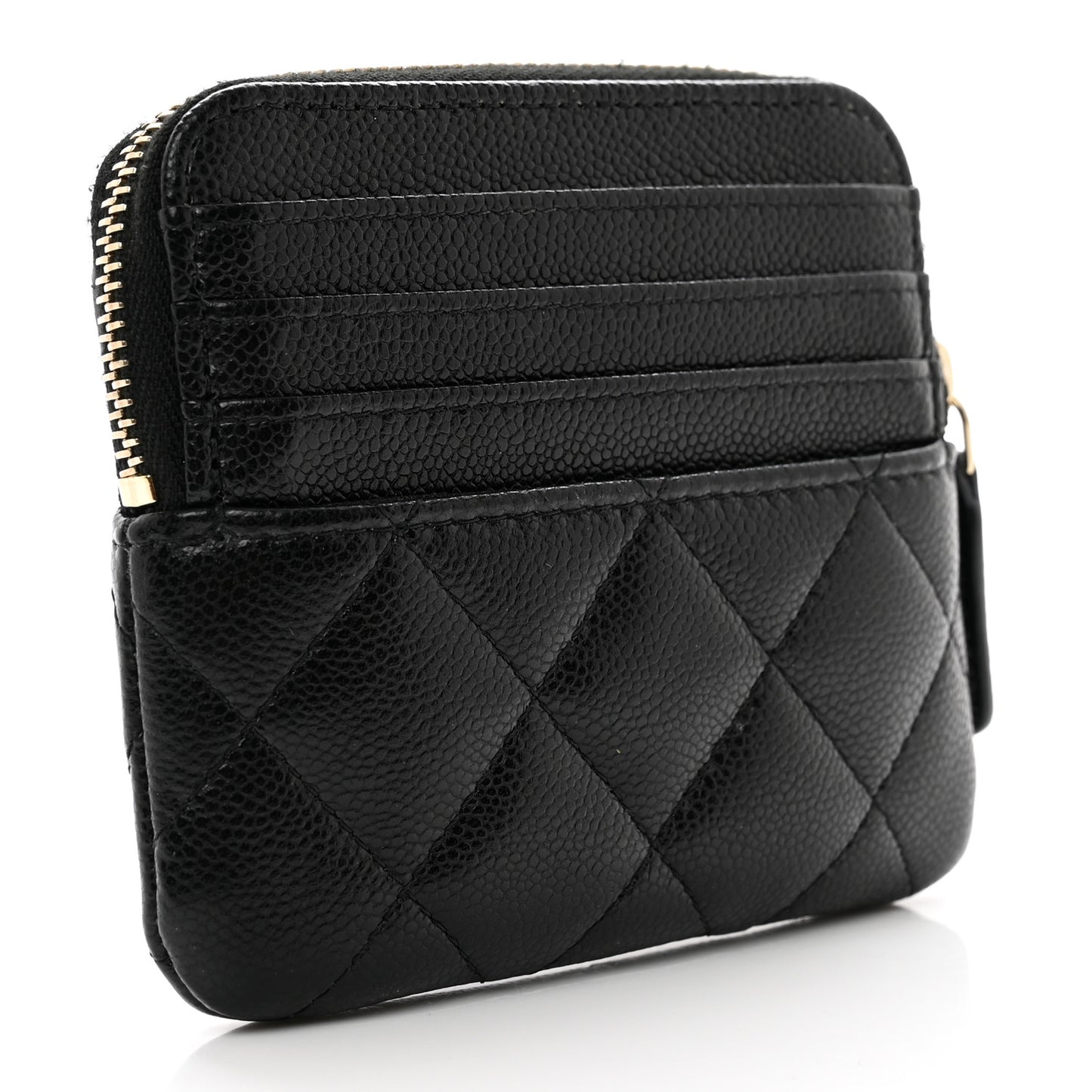 Caviar Quilted Zip Card Holder Wallet Black
