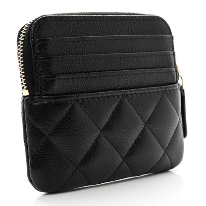 Chanel Caviar Quilted Zip Card Holder Wallet Black 3 of 8