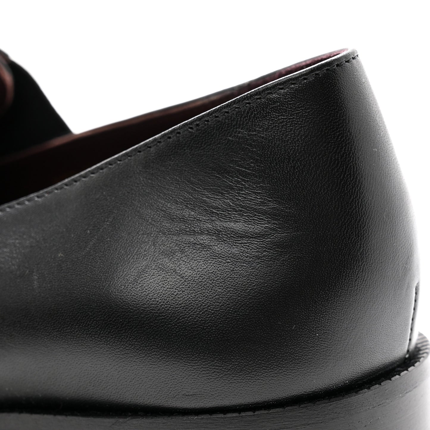 Calfskin Elastic Lace Up Cap Toe CC Loafers 38 Black