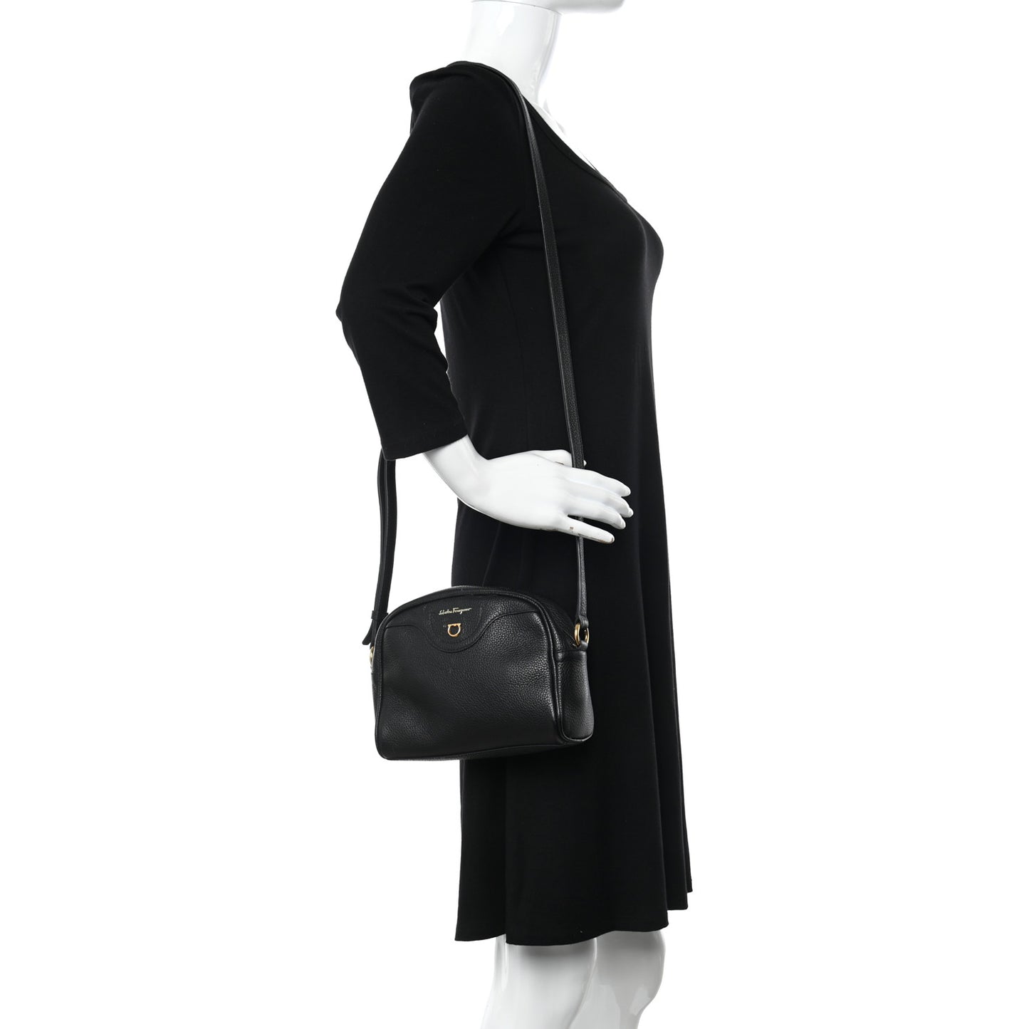 Calfskin Travel Camera Crossbody Bag Black