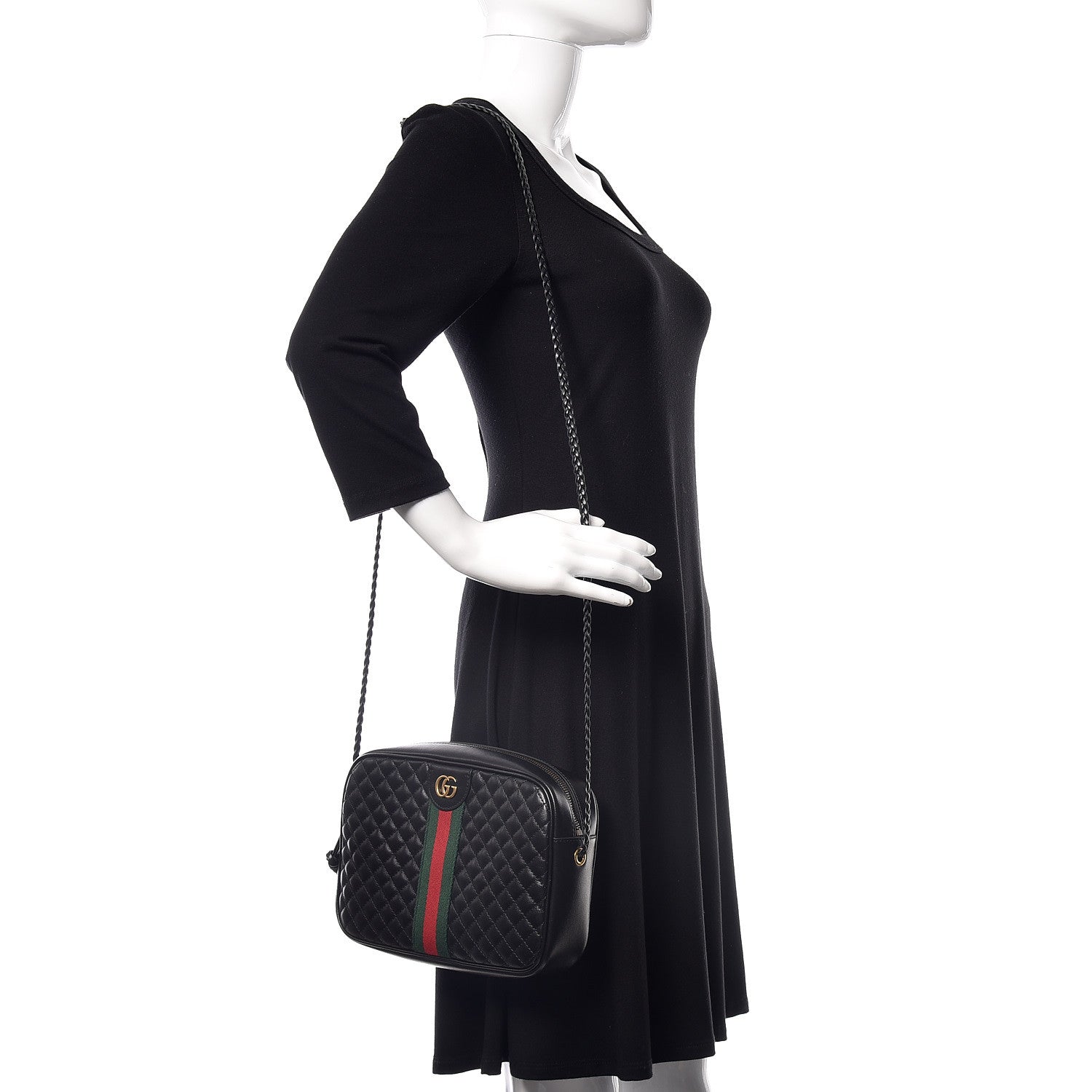 Gucci Calfskin Web Trapuntata Small GG Shoulder Bag Black 2 of 10