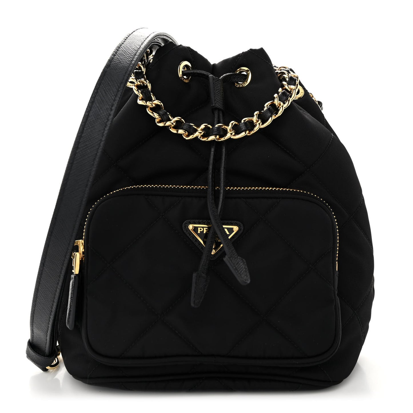 Re-Nylon Saffiano Stitched Re-Edition 1995 Chaine Drawstring Bucket Bag Black