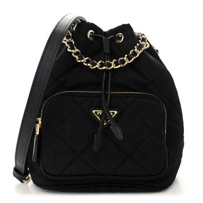 Prada Re-Nylon Saffiano Stitched Re-Edition 1995 Chaine Drawstring Bucket Bag Black 1 of 9