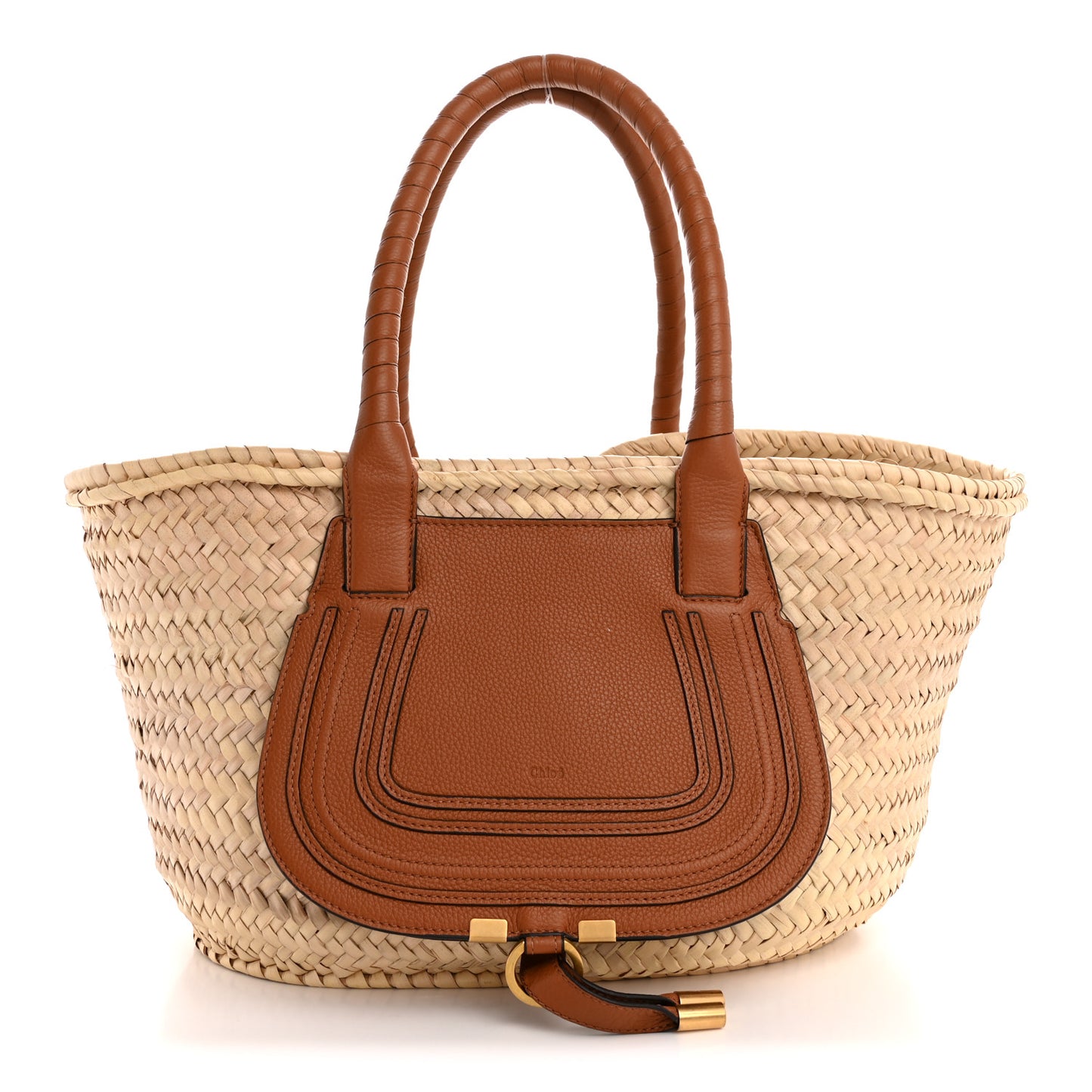 Raffia Small Grain Calfskin Medium Marcie Basket Tan