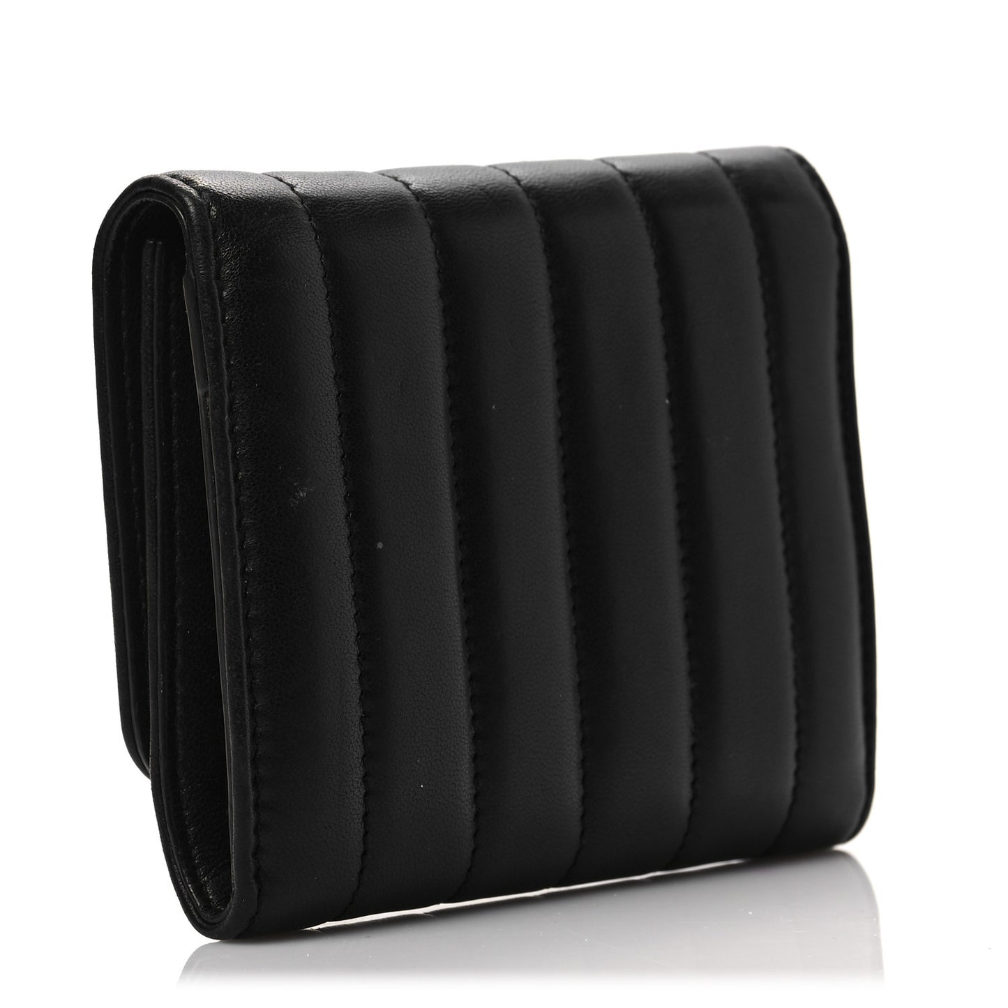 Lambskin Matelasse Monogram Vicky Tri-Fold Wallet Black