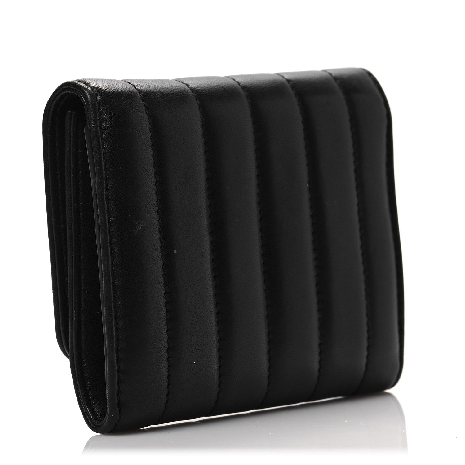 Saint Laurent Lambskin Matelasse Monogram Vicky Tri-Fold Wallet Black 3 of 8