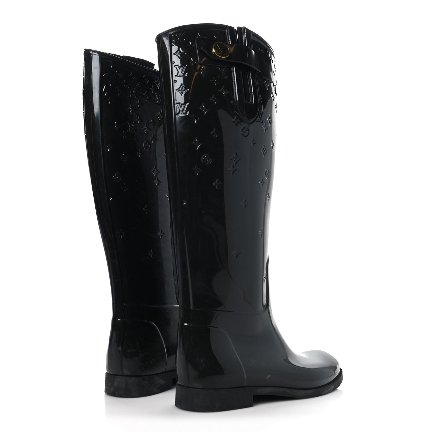 Rubber Embossed Monogram Drops High Rain Boots 36 Black