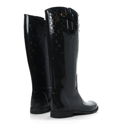 Louis Vuitton Rubber Embossed Monogram Drops High Rain Boots 36 Black 4 of 8