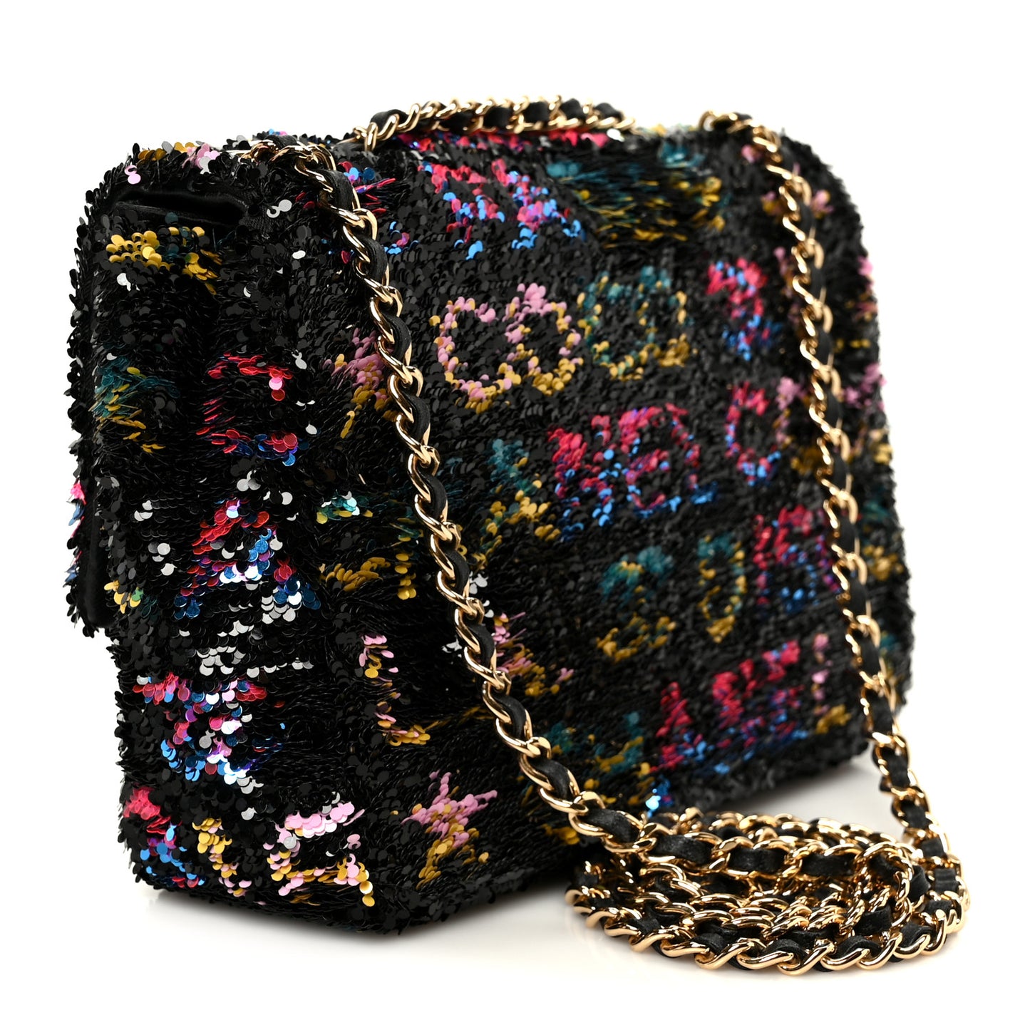 Sequin Logo CC Small Single Flap Black Multicolor