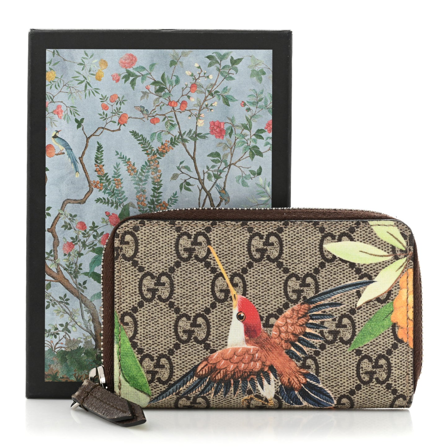 GG Supreme Monogram Tian Zip Around Card Case Wallet Beige Multicolor New Acero