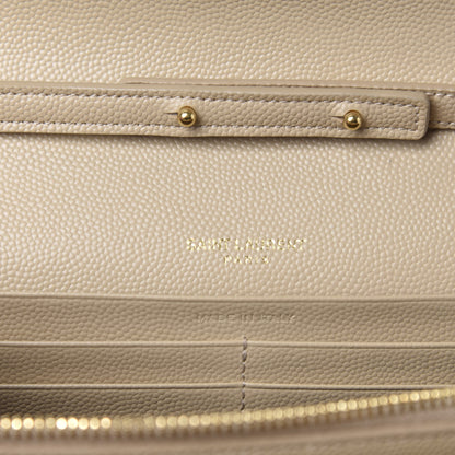 Saint Laurent Grain De Poudre Matelasse Chevron Monogram Chain Wallet Sea Salt 8 of 10