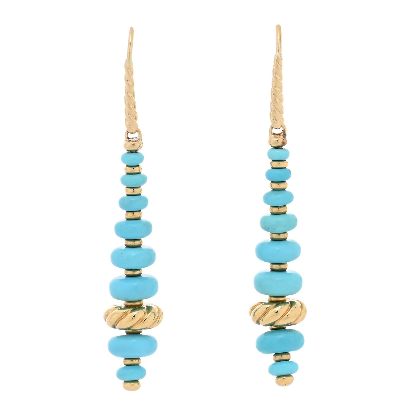 18K Yellow Gold Turquoise Rio Rondelle Drop Earrings