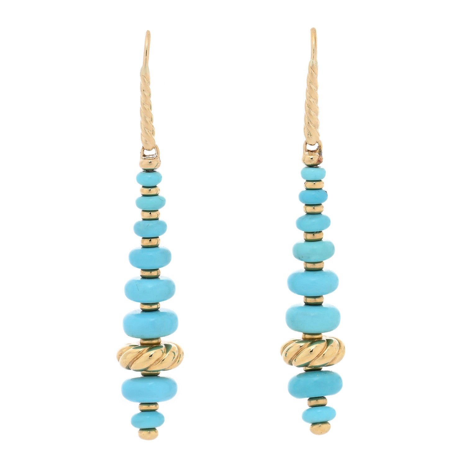 David Yurman 18K Yellow Gold Turquoise Rio Rondelle Drop Earrings 1 of 4