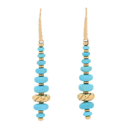 David Yurman 18K Yellow Gold Turquoise Rio Rondelle Drop Earrings 1 of 4