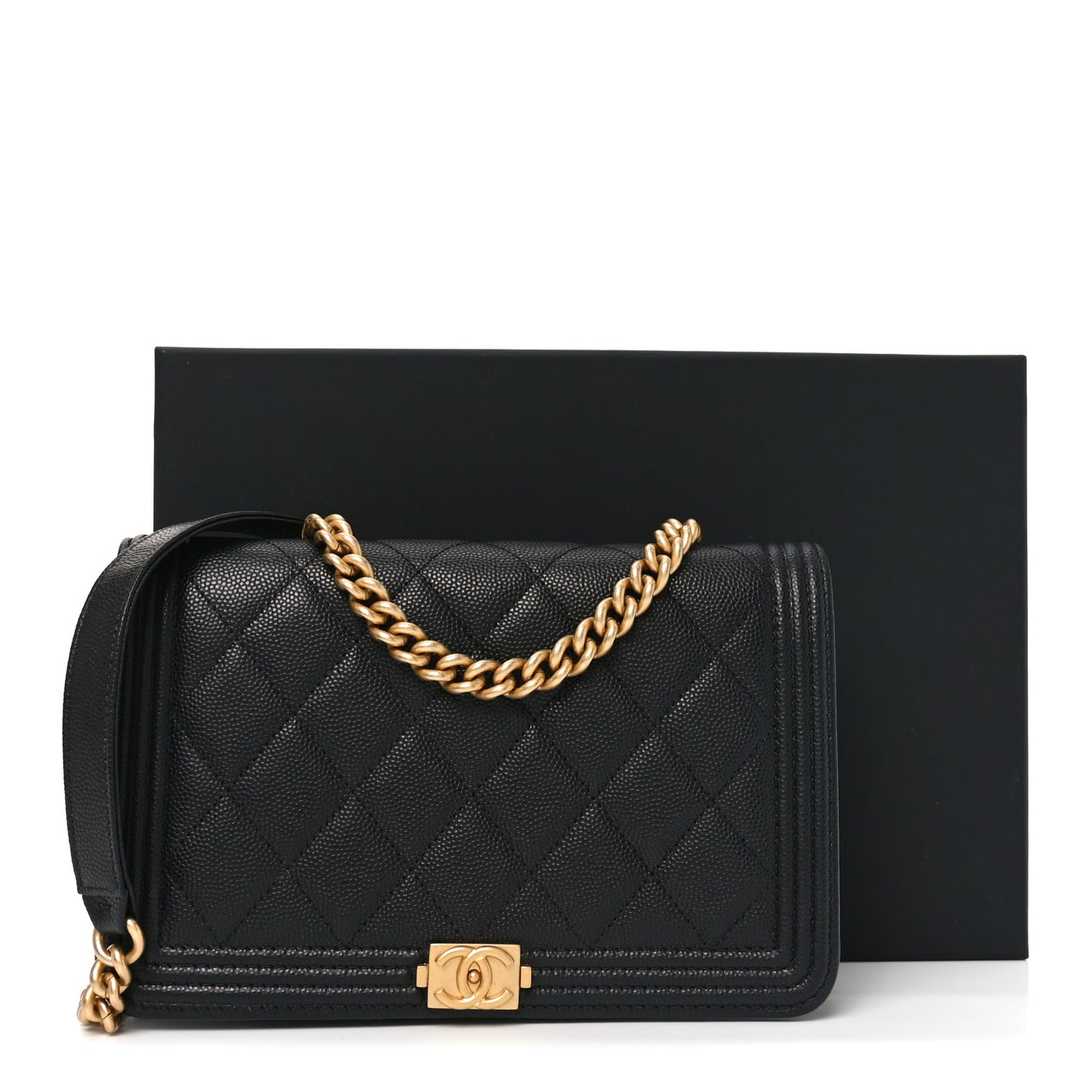 Caviar Quilted Boy Wallet On Chain WOC Black