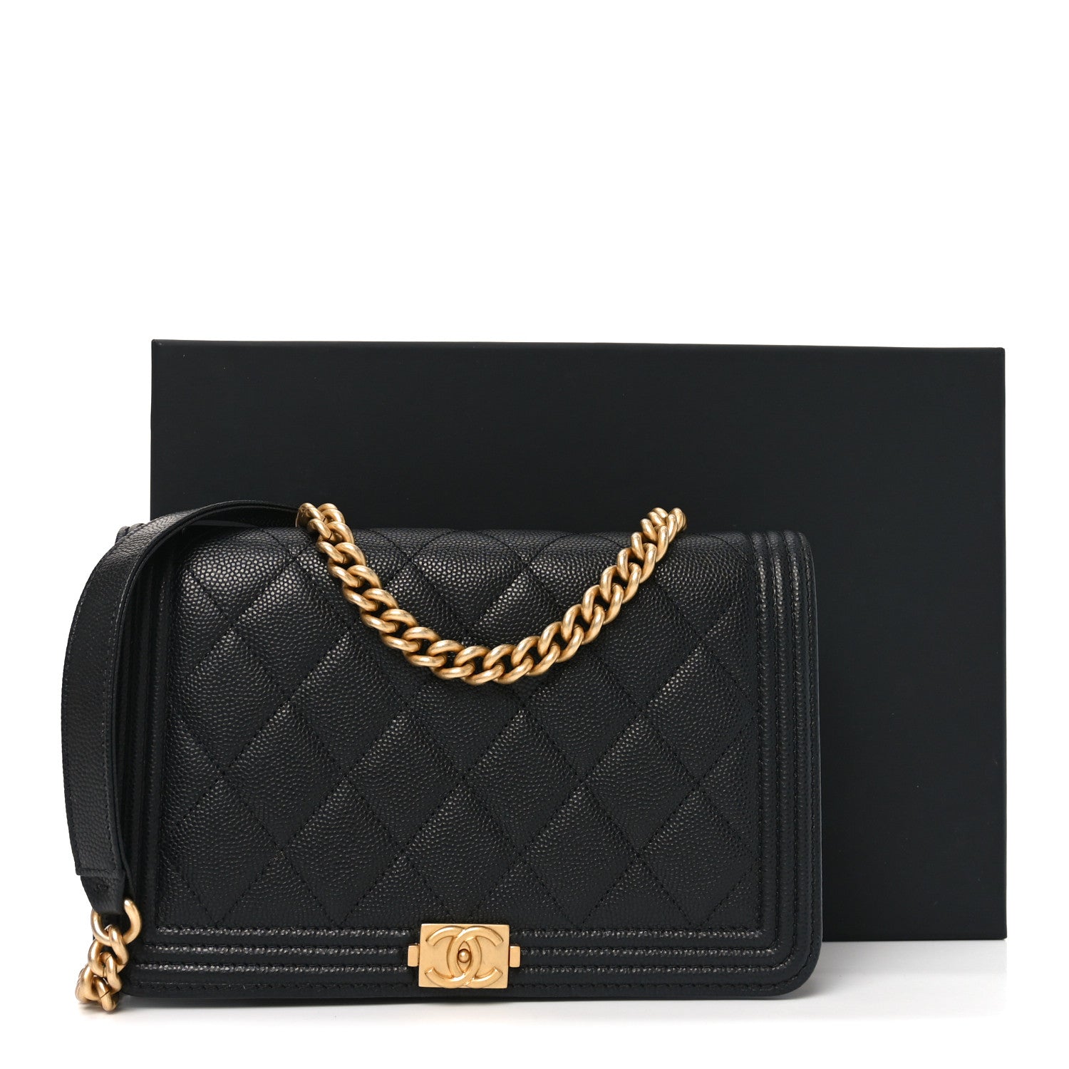 Chanel Caviar Quilted Boy Wallet On Chain WOC Black 12 of 12
