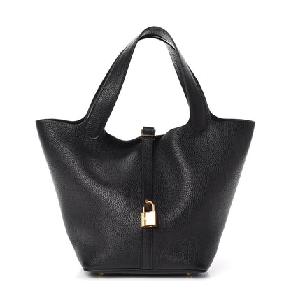 Hermes Taurillon Clemence Picotin Lock 22 MM Black 1 of 11