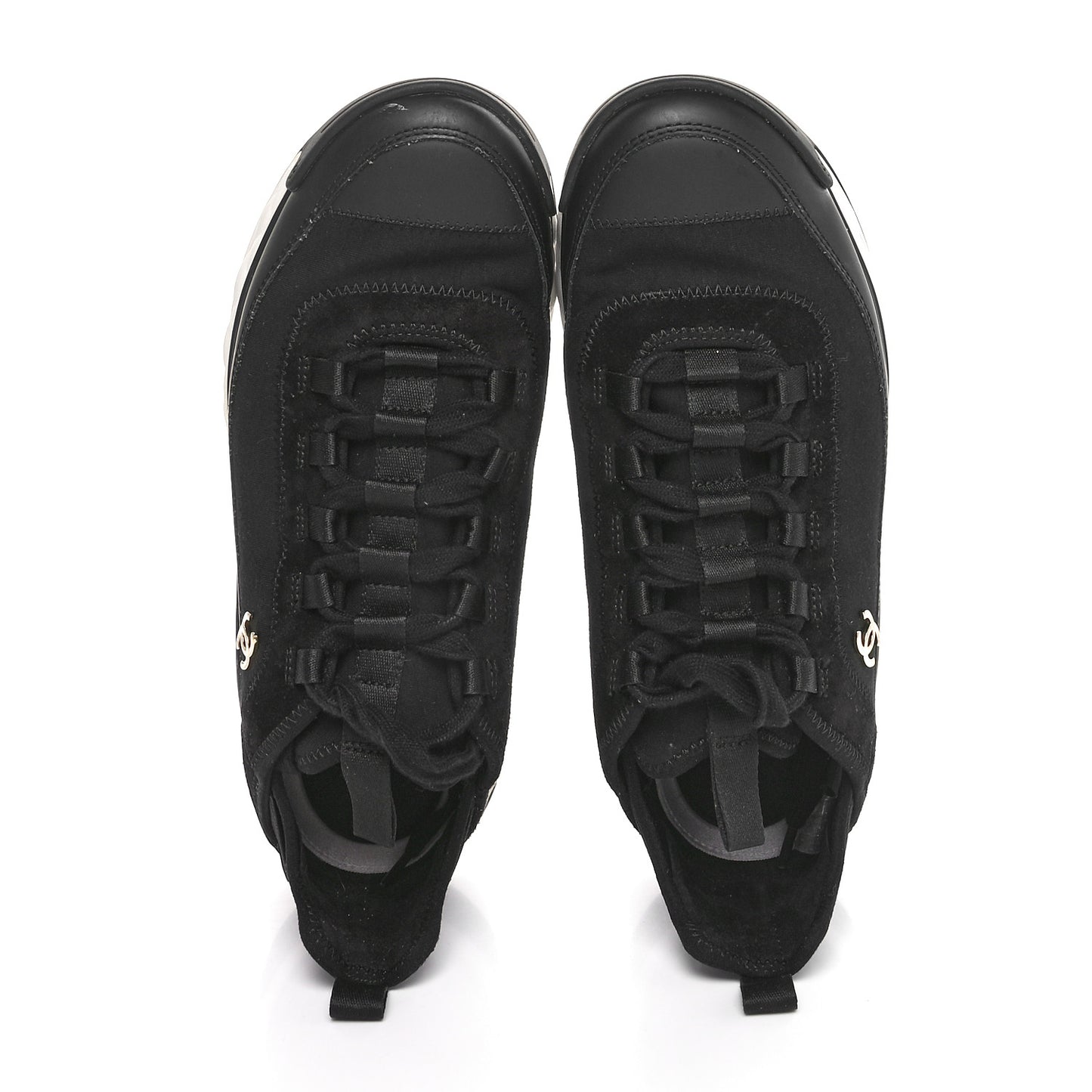 Velvet Calfskin Mixed Fibers CC Sneakers 39.5  Black
