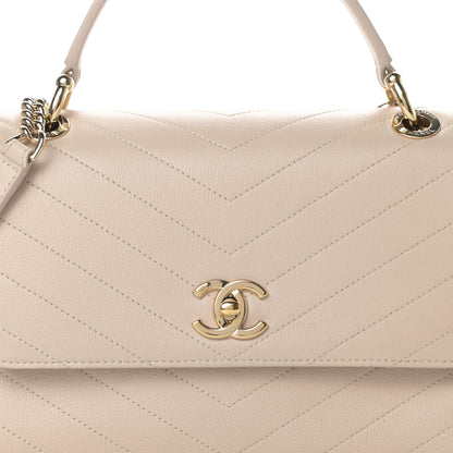 Chanel Grained Calfskin Small Chevron Chic Top Handle Flap Beige 13 of 14