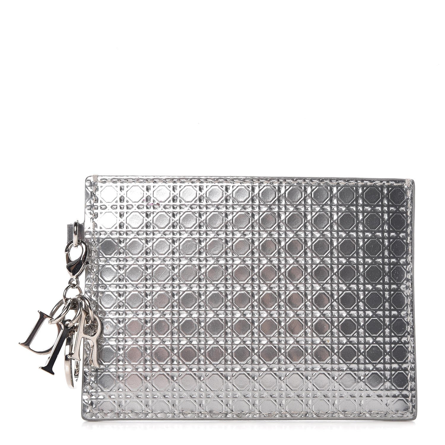 Christian Dior Metallic Patent Micro-Cannage Lady Dior Card Holder Silver 1 of 8