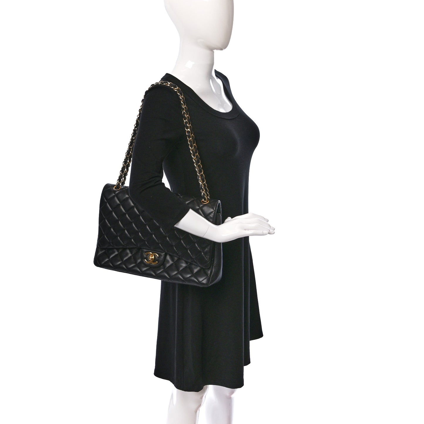 Lambskin Quilted Maxi Double Flap Black