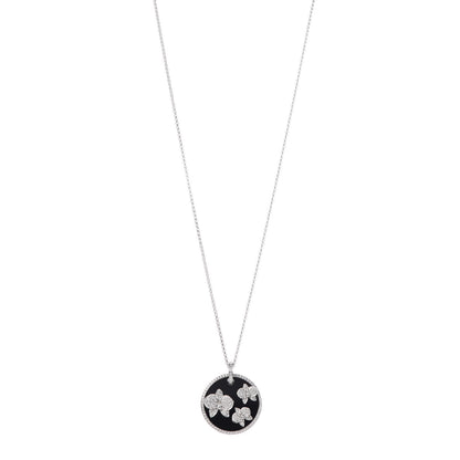 Cartier 18K White Gold Diamond Black Onyx Caresse D'Orchidees Par Cartier Round Pendant Necklace 1 of 7