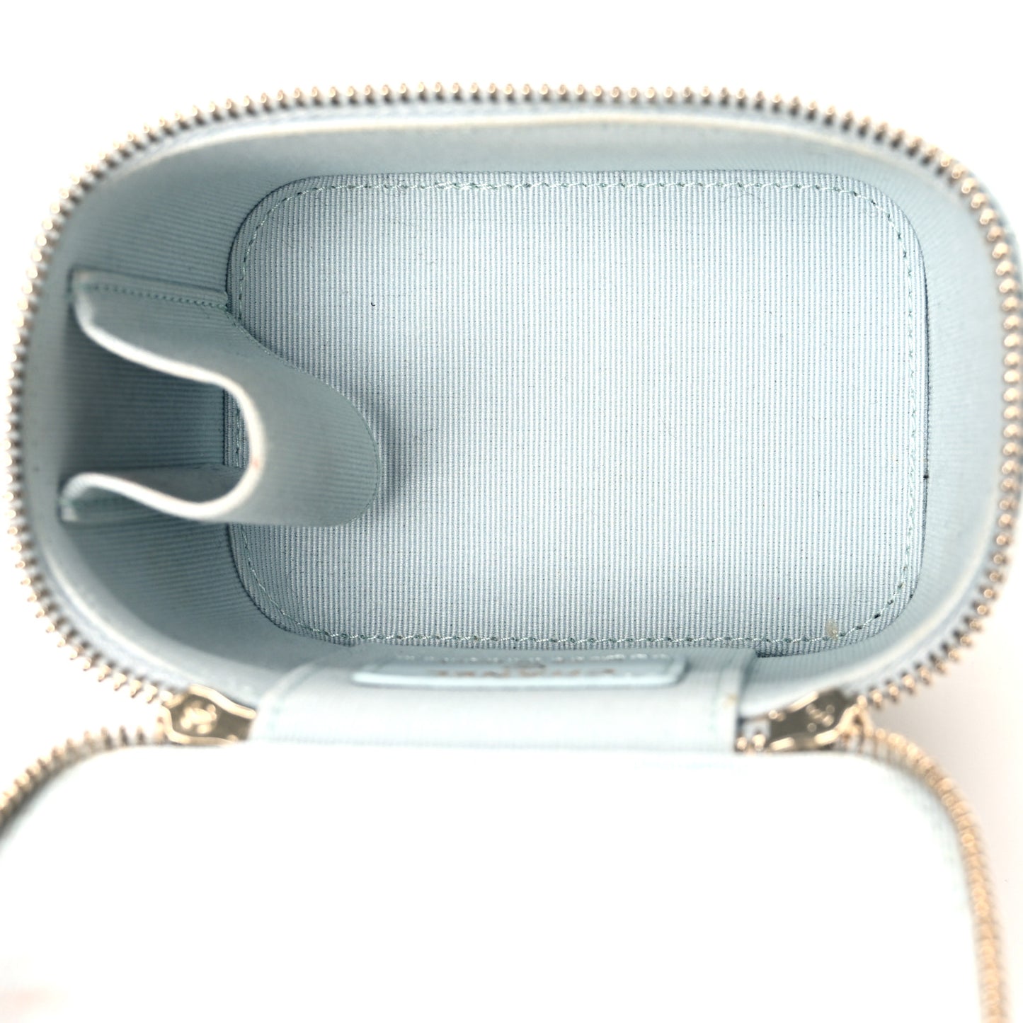 Lambskin Quilted Top Handle Mini Vanity Case With Chain Light Blue