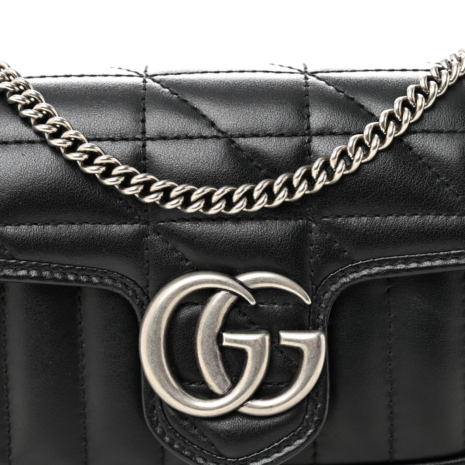 Gucci Calfskin Matelasse Aria Super Mini GG Marmont Shoulder Bag Black Black 8 of 10