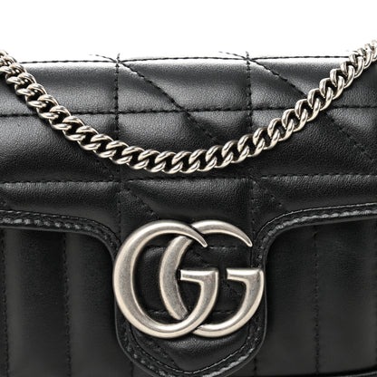 Gucci Calfskin Matelasse Aria Super Mini GG Marmont Shoulder Bag Black Black 8 of 10