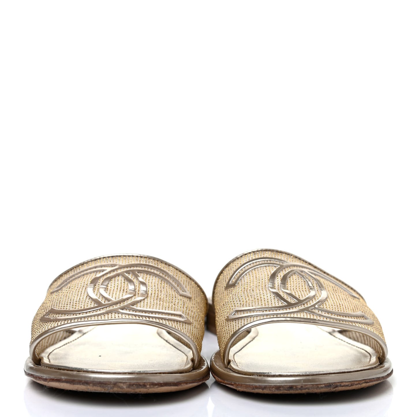 Glitter Mesh Patent Calfskin CC Sandal Mule 39 Gold