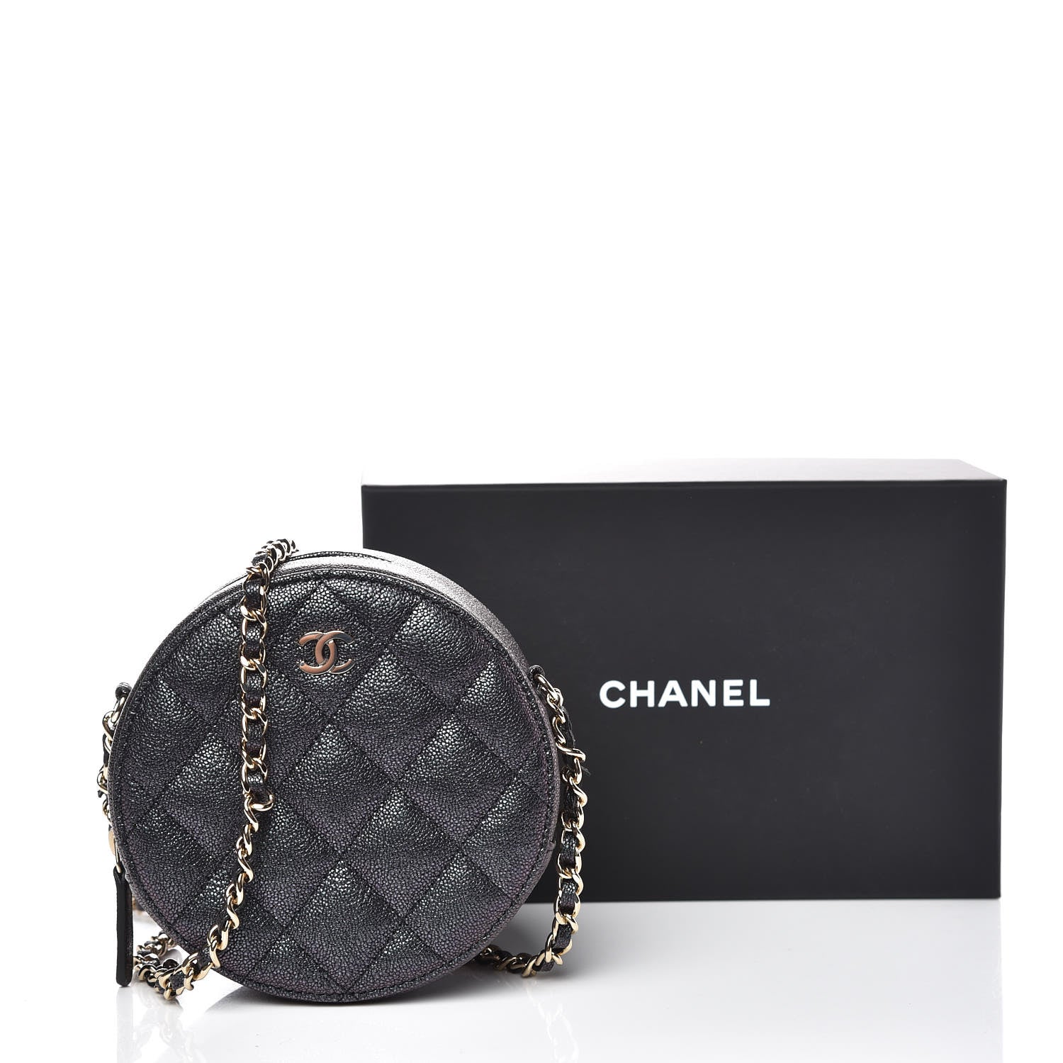Chanel Iridescent Caviar Quilted Round Clutch With Chain Black 10 of 10
