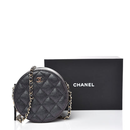 Chanel Iridescent Caviar Quilted Round Clutch With Chain Black 10 of 10