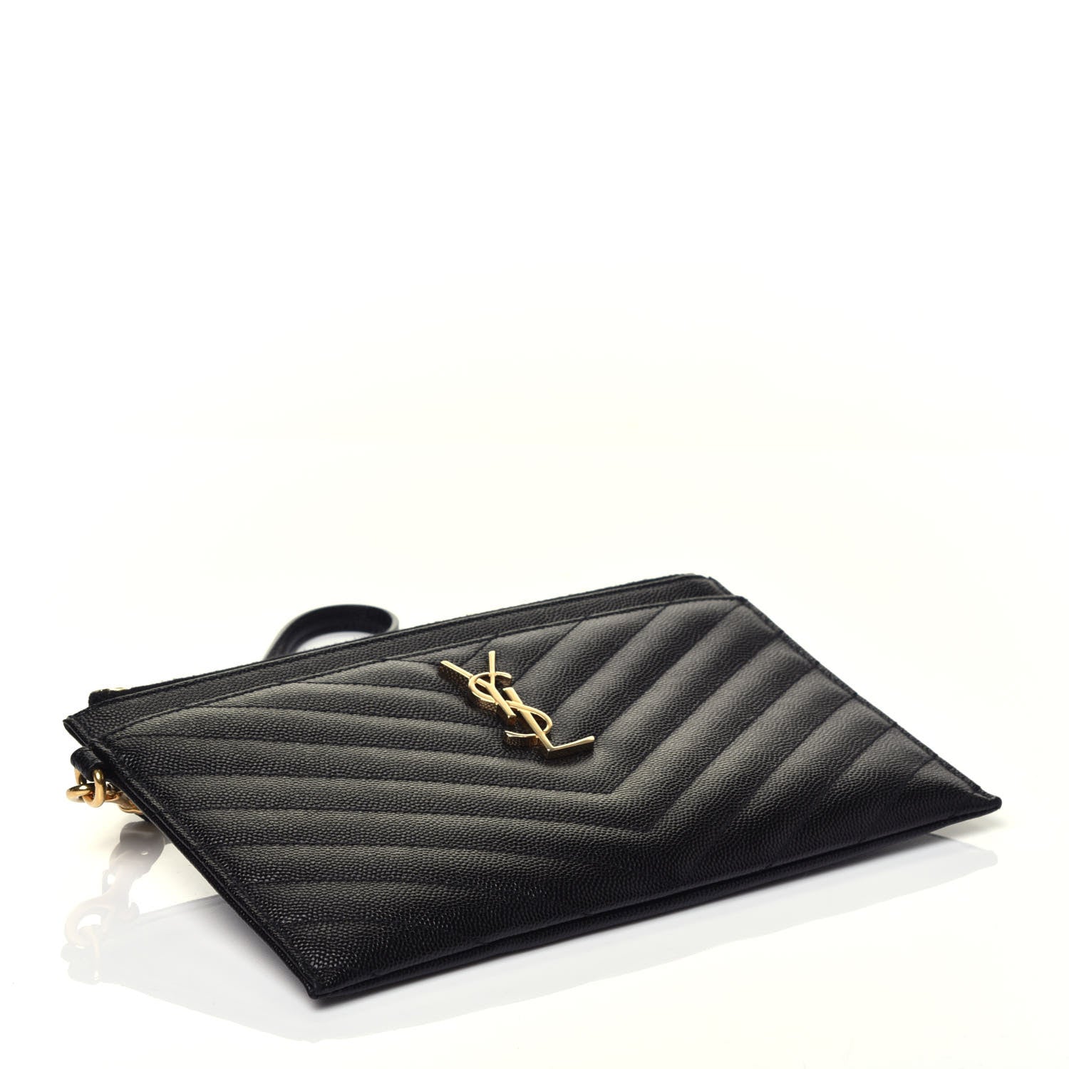Saint Laurent Grain De Poudre Chevron Monogram Large Bill Pouch Black 4 of 7
