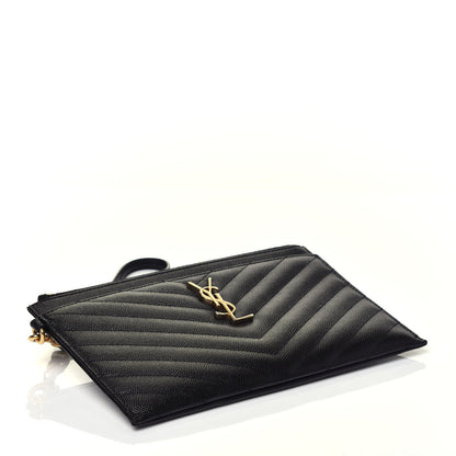 Saint Laurent Grain De Poudre Chevron Monogram Large Bill Pouch Black 4 of 7