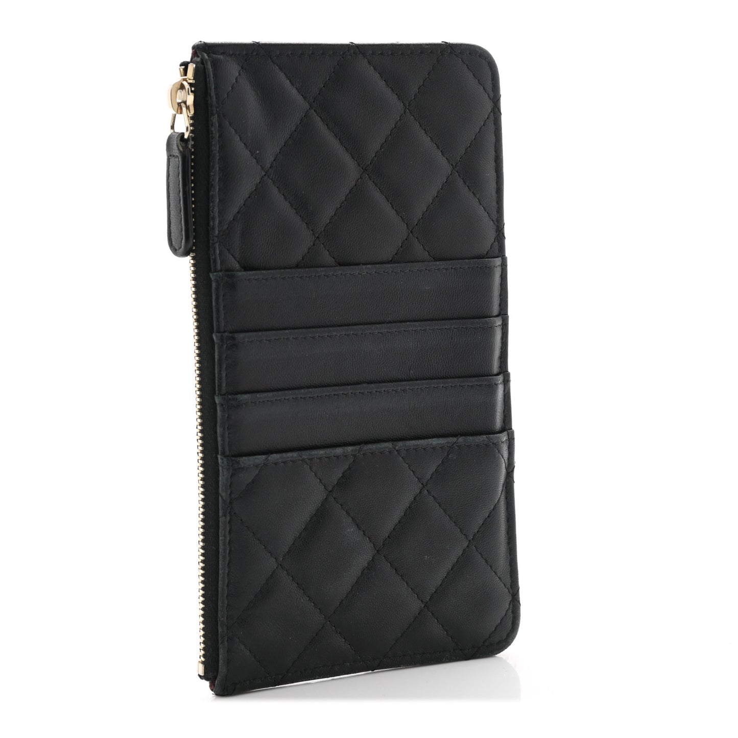 Lambskin Quilted Classic Flat Wallet Pouch Black