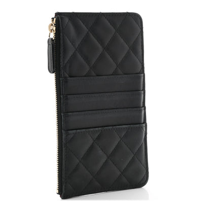 Chanel Lambskin Quilted Classic Flat Wallet Pouch Black 3 of 7