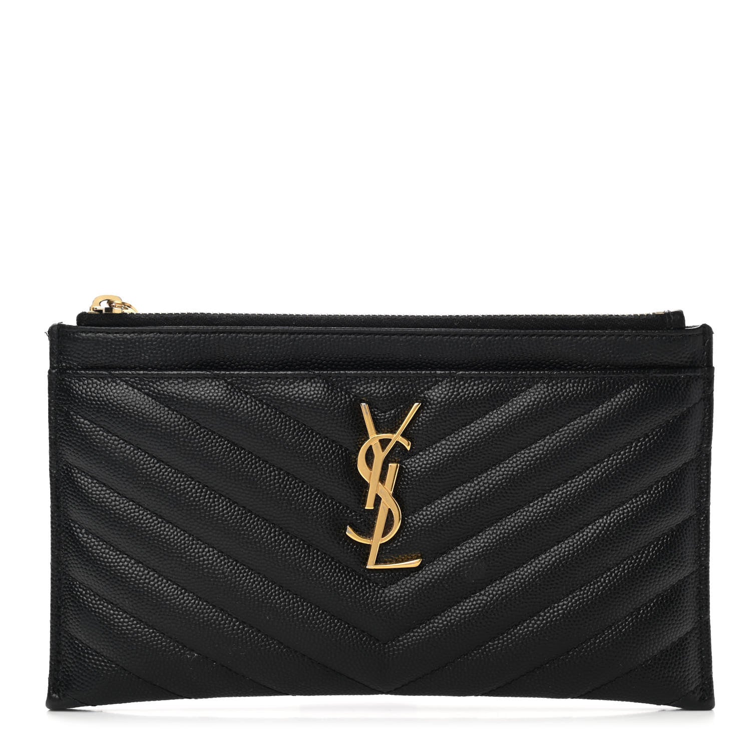 Saint Laurent Grain De Poudre Chevron Monogram Bill Pouch Black 1 of 13