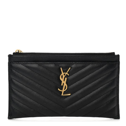 Saint Laurent Grain De Poudre Chevron Monogram Bill Pouch Black 1 of 13